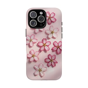 CHERRY BLOSSOM FLORAL iPhone 16 Pro Max 15 Plus 14 13 MagSafe Tough Case Gift for Her, Elegant Phone Cover