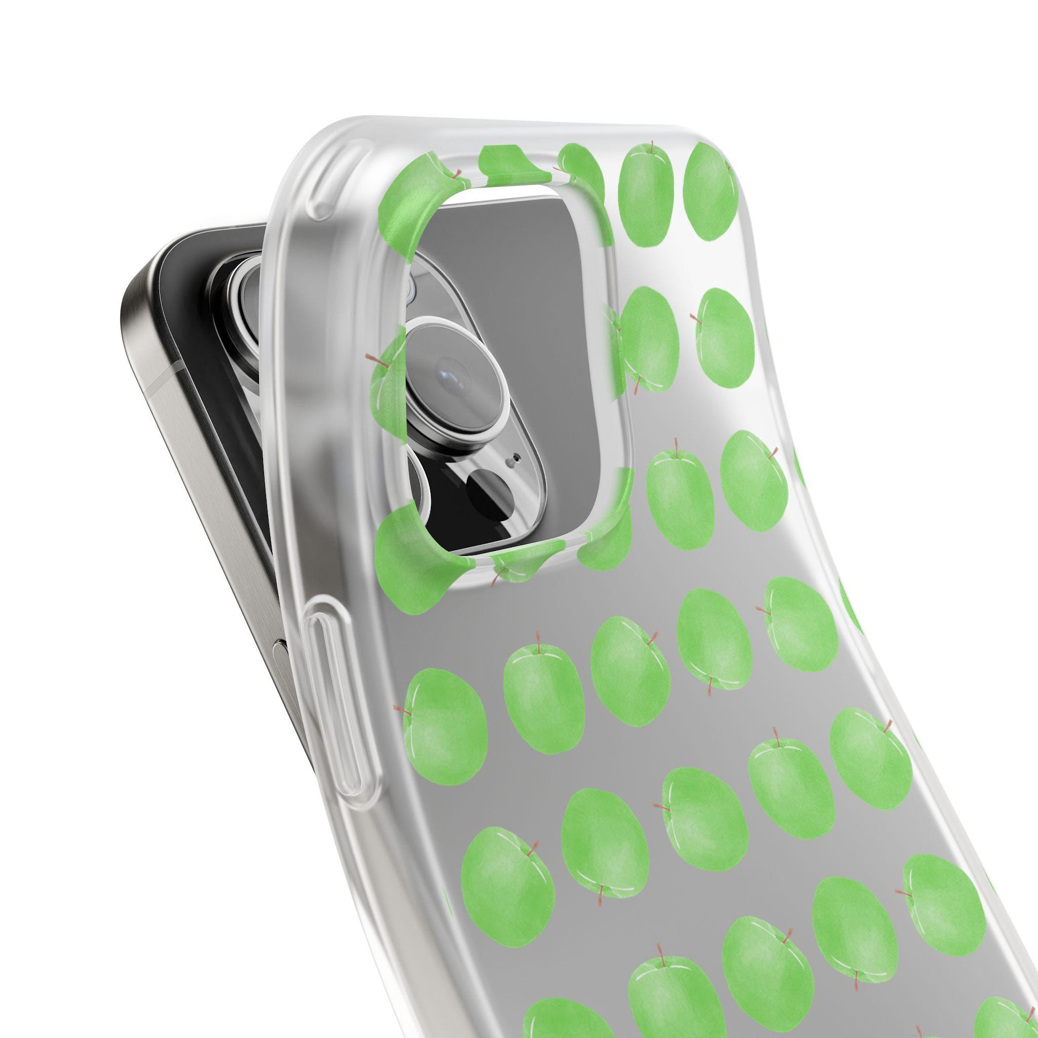 Green Apple Pattern Phone Case, Fresh Fruit Design, Stylish iPhone 16 Pro Max, Samsung Galaxy S25 Flexi Case, Gift for Nature Lovers