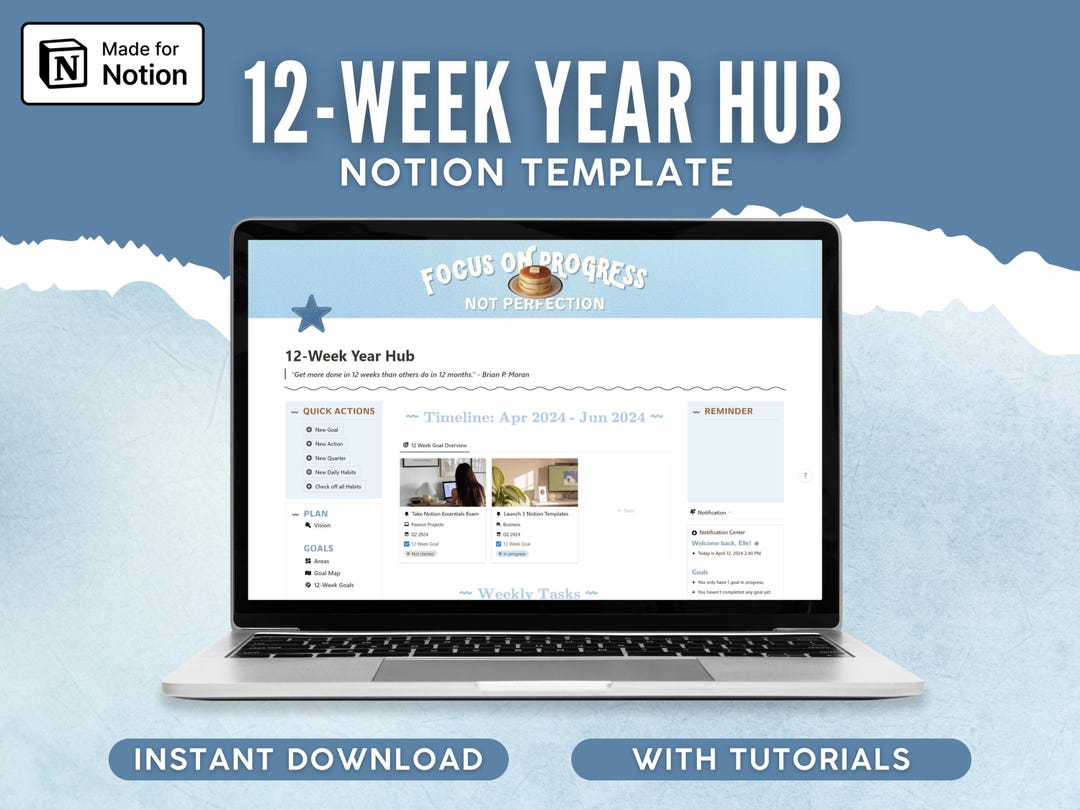 Notion 12 Week Year Planner , 12 Week Calendar, Notion Goal Planner ...