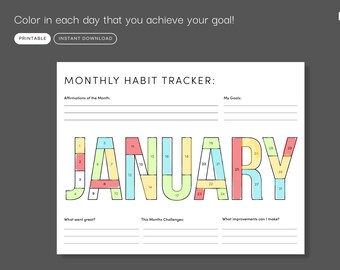 July Habit Tracker Coloring Sheet Printable Month Fitness - Etsy