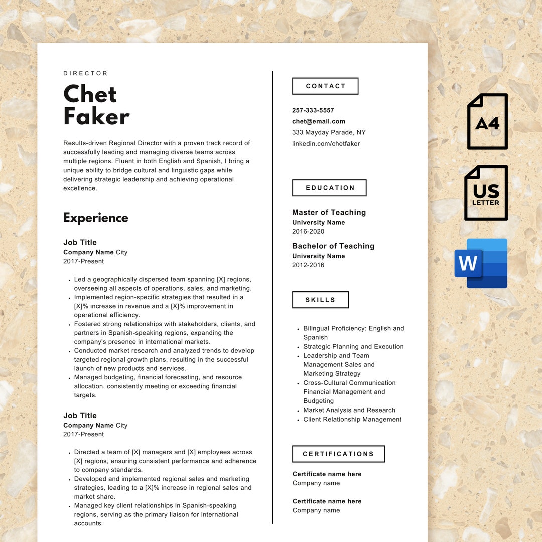Modern ATS Resume Template / Word Format / CV + Cover Letter ...