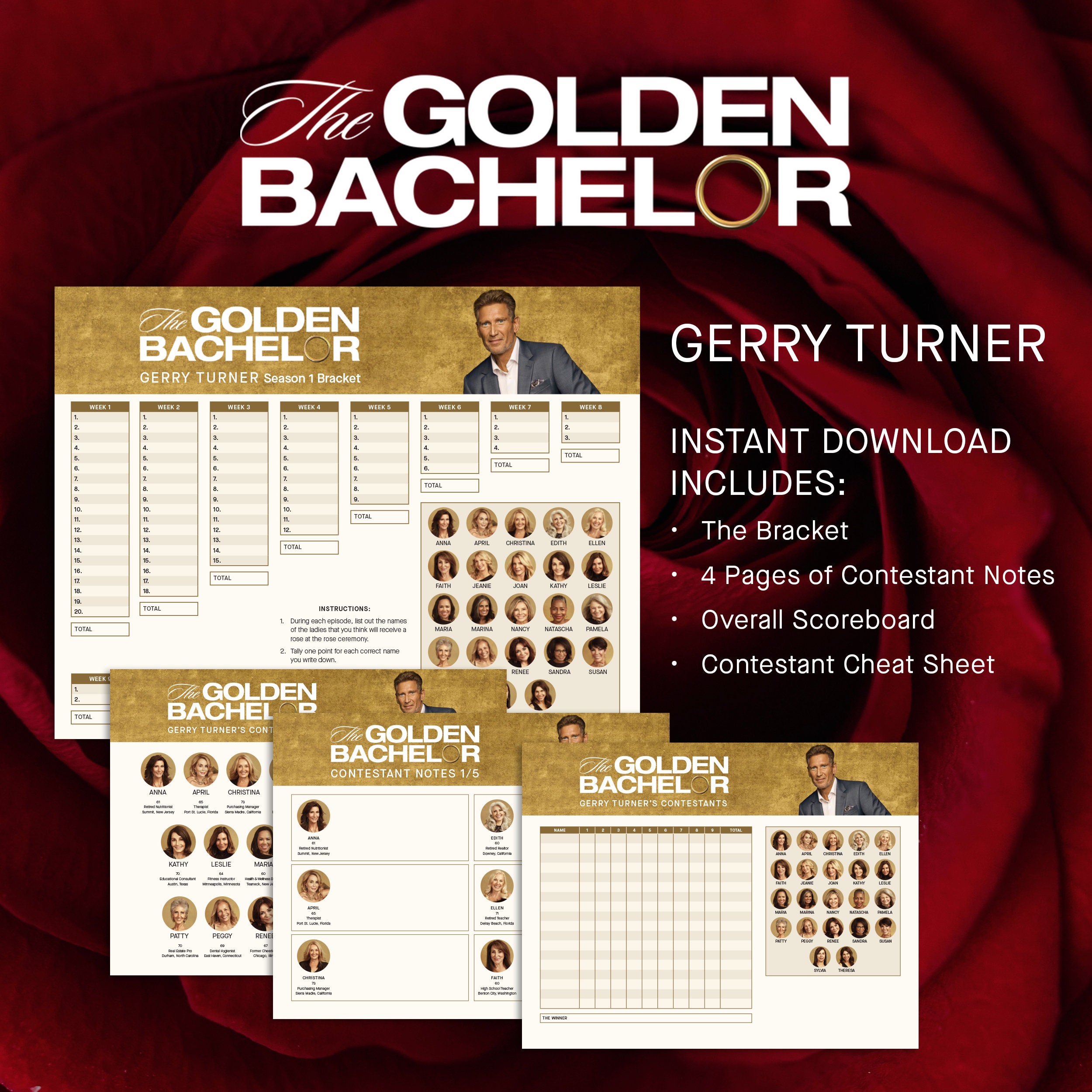 The Golden Bachelor Bracket Pack | Printable PDF Download | Season 1 ...