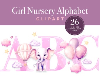 Girl Nursery Alphabet PNG Clipart Bundle | Monogram Letters PNGs | Girl Nursery Decor | Letter Clipart | Transparent Alphabet PNGs