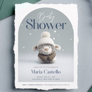 Winter Baby Shower Invite | Little Lamb Boy Baby Shower Invitation | Premium Invite Canva Template | Thank You Card | Modern Baby Shower