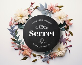 Floral Wreath Digital Pregnancy Announcement | Minimalist Neutral | Share on Social Media | With Optional Sonogram | Gender-neutral