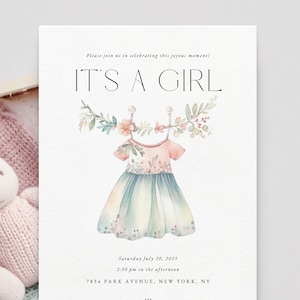Baby Shower Invitation with princess dress baby shower for girl or birthday invite girl birth announcement printable Canva editable template