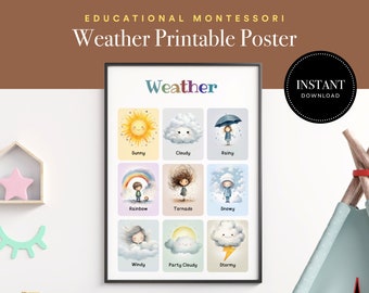 Weather Poster, educational digital print, printable wall art, Montessori nursery, homeschool decor, teacher classroom, kids toddlers poster