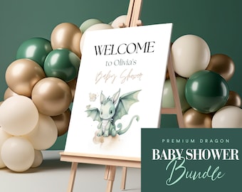 Dragon Baby Shower Bundle, Editable Dragon Baby Shower Pack, Dragon Baby Shower Games, Modern Baby Shower Package | Gender neutral shower
