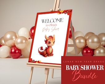 Lunar New Year Dragon Baby Shower Bundle, Editable Dragon Baby Shower Pack, Chinese New Year Dragon Baby Shower Games | Gender neutral