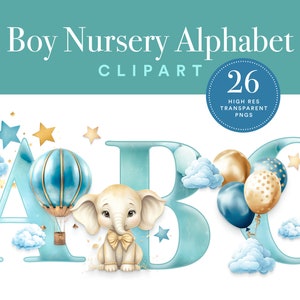 Boy Nursery Alphabet PNG Clipart Bundle / Monogram Letters PNGs / Boy Nursery Decor / Letter Clipart / Alfabeto transparente PNGs