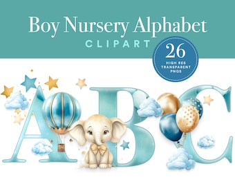 Boy Nursery Alphabet PNG Clipart Bundle | Monogram Letters PNGs | Boy Nursery Decor | Letter Clipart | Transparent Alphabet PNGs