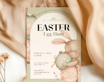 Baby Bunny Easter Egg Hunt Invitation, Editable Easter Bunny Invite, Easter Egg Party Invite, Instant Download, Easter Bunny Invitation