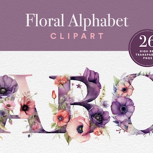 Floral Alphabet PNG Clipart Bundle | High Quality Letters PNGs | Floral Nursery Decor | Floral Letter Clipart | Transparent Alphabet PNGs