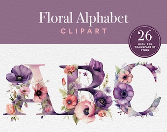 Floral Alphabet PNG Clipart Bundle | High Quality Letters PNGs | Floral Nursery Decor | Floral Letter Clipart | Transparent Alphabet PNGs