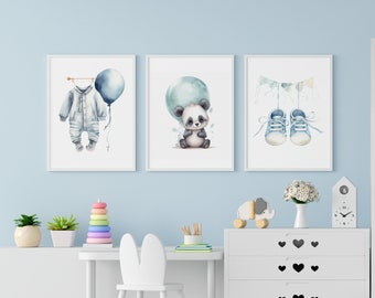Set of 3 Boy Nursery Wall Art Printable | Boy Nursery Decor | Baby animals