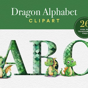 Dragon Alphabet PNG Clipart Bundle | High Quality Letters PNGs | Dragon Nursery Decor | Dinosaur Letter Clipart | Transparent Alphabet PNGs