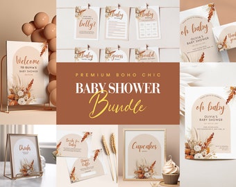 Boho Baby Shower Invitation Bundle, Printable Baby Shower Invitation Pack, Editable Baby Shower Games, Boho Baby Set, Baby Shower Package