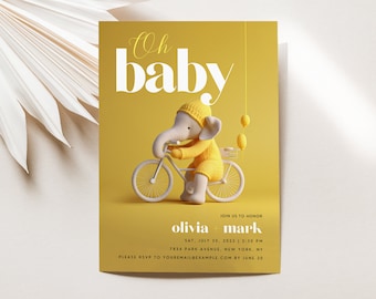 Elephant Baby Shower Invite | Modern Baby Shower Invitation | Gender neutral baby shower | Jungle baby shower | Safari baby shower | Canva