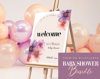 Wildflower Baby Shower Bundle, Wildflower on the Way, Floral Invite, Spring, Summer, Baby Shower Invitation, Printable, floral baby shower