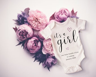 It's a Girl Digital Pregnancy Announcement | Minimalist Neutral | Share on Social Media | Facebook Instagram Pregnancy Reveal