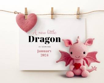 Girl Dragon Pregnancy Announcement | Minimalist Neutral | Share on Social Media | Girl Pregnancy Announcement | Dragon Pregnancy Reveal