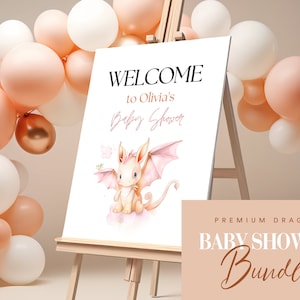 Girl Dragon Baby Shower Bundle, Editable Dragon Baby Shower Pack, Dragon Baby Shower Games, Modern Baby Shower Package | Girl baby shower