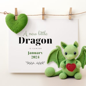 Annonce de grossesse Dragon | Minimaliste neutre | Partager sur les réseaux sociaux | Non sexiste | Grossesse de dinosaure