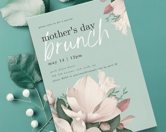 Mother's Day Brunch Invite with Flower Greeting Card for Mom Printable Card Canva Template Bundle Invitation for Mother's Day Brunch