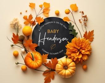 Pumpkin Digital Pregnancy Announcement | Halloween Pregnancy | Share on Social Media | Gender-neutral Autumn baby | Fall pregnancy reveal