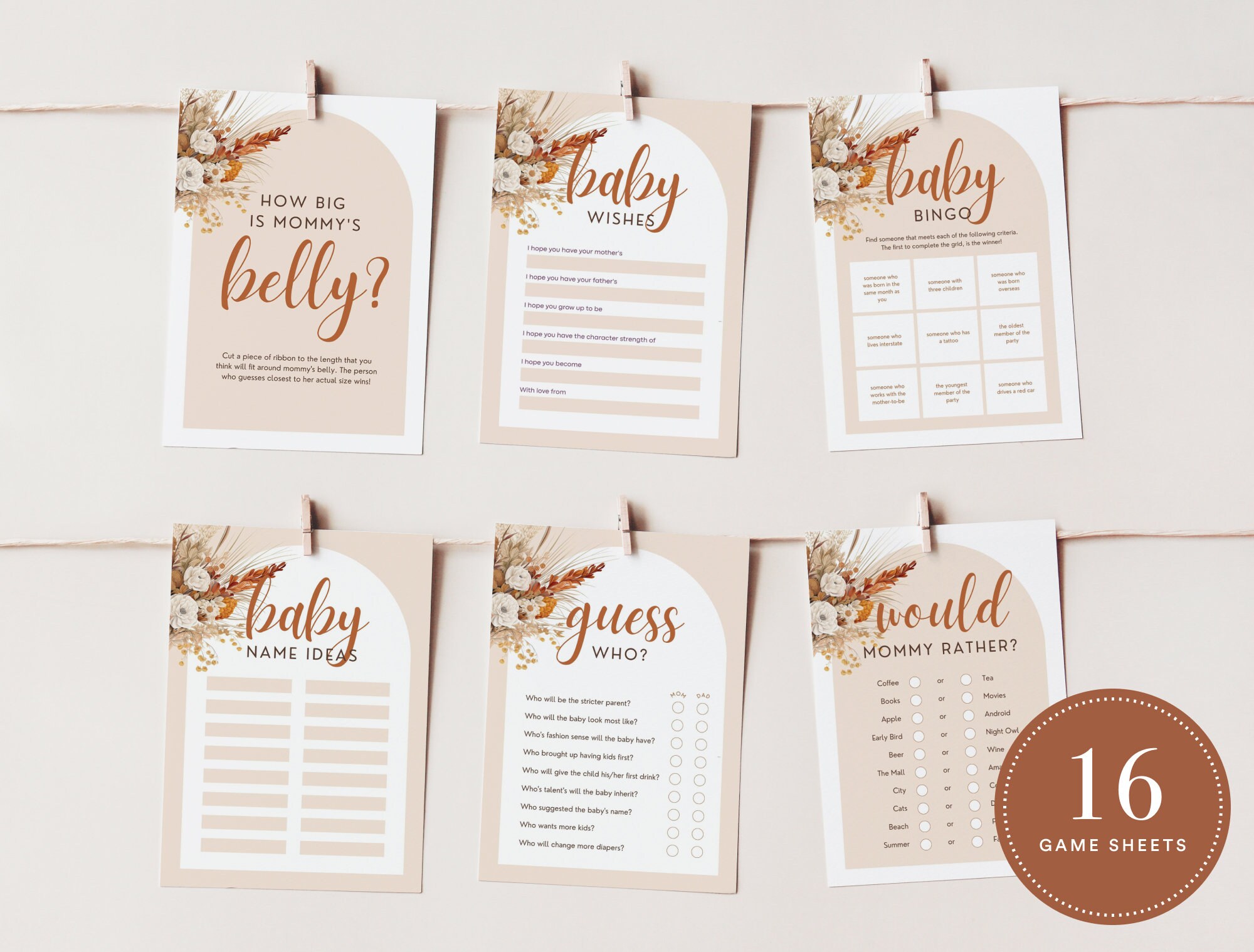 Boho Baby Shower Invitation Bundle, Printable Baby Shower Invitation Pack, Editable Baby Shower