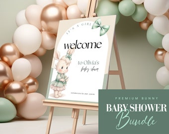 Girl Bunny Baby Shower Bundle, Editable Bunny Rabbit Baby Shower Pack, Bunny Baby Shower Games, Modern Baby Shower Package, girl baby shower