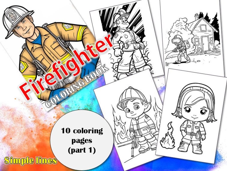 10 Coloring Pages Firefighter Coloring Book Part 1 - Etsy