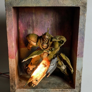 Diorama personalizado de cantinho de leitura Gundam – Bruxa de Mercúrio, escala 1/144, com display de LED.
