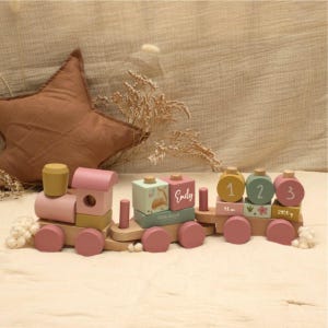 Holzzug personalisiert, Holz Eisenbahn personalisiert, Rosa, Eisenbahn mit Name, Baby Geschenk, Geschenk Geburt, Geburtszug, Taufgeschenk