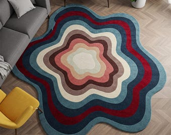 Vibrant Wavy Rug - Modern Abstract Design for Living Room, Bedroom, or Office