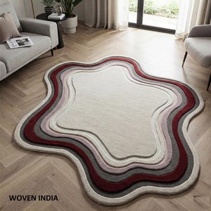 Handmade Wool Tufted Rug: Irregular Wave Design, Modern Accent