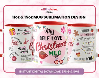 Tazza natalizia con scritta "self love": stampa a sublimazione (download digitale)