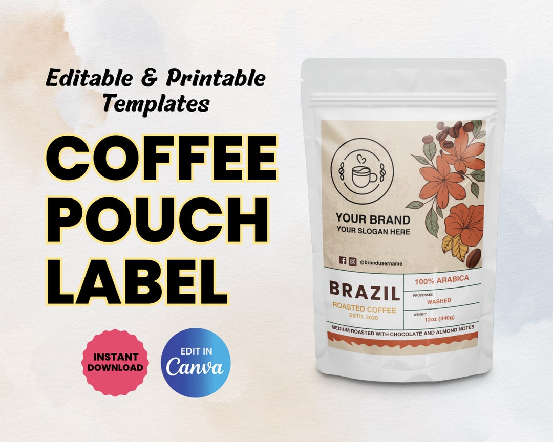 Editable Pouch Label Template, Printable Coffee Bag Label, Editable ...