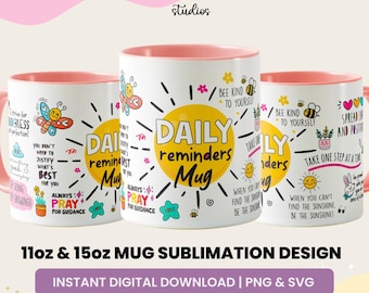 Daily Reminders Mug Wrap: Positive Affirmations Sublimation Design (Digital Download)