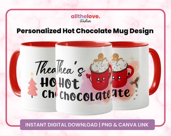 Diseño personalizado de taza de chocolate caliente / Regalo navideño DIY (PNG, plantilla Canva)