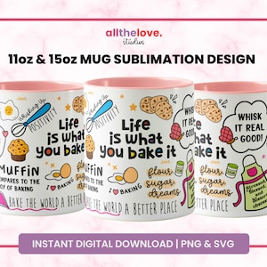 Baking Mug Wrap, Baking Cup, Mug Sublimation Wrap, Coffee Mug, Baking Lovers, Coffee Mug Png, Instant Download, PNG, JPG, SVG