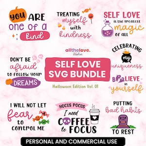 Self love SVG, Halloween Bundle svg, Cute Ghost svg file, Trendy Halloween svg, Positive Quote svg, Halloween quote SVG, Instant Download,
