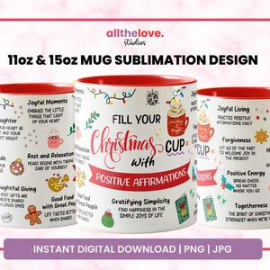 Riempi la tua tazza di Natale con affermazioni positive, design per tazza di Natale con stampa a sublimazione, regalo per tazza, affermazioni positive, download digitale