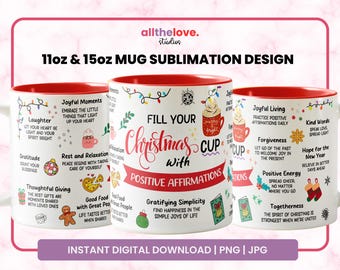 Tazza con affermazioni natalizie, design a sublimazione: 11 oz 15 oz PNG JPG (download digitale)