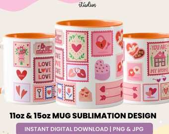 Love Stamp Mug Wrap: Romantic Valentine's Day PNG (Digital Download)
