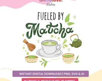 Fueled by Matcha SVG: Latte Lovers Club, Mug Tee Clipart (Digital Download