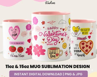 Valentine's Day Mug Wrap Design: Romantic Heart Theme (Digital Download)