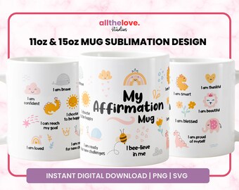 Envoltorio de taza personalizado con frase "Afirmación" para niños: Diseño de sublimación (descarga digital)