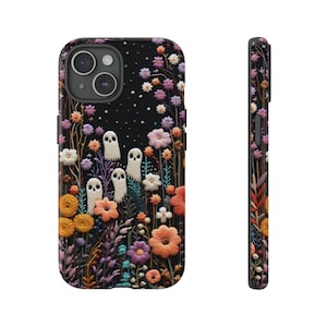 Cute Adorable Ghosts with BoHo Flowers VII | 3D Embroidery Effect | Halloween Cottagecore Inspired | iPhone Case, Samsung, Google Pixel