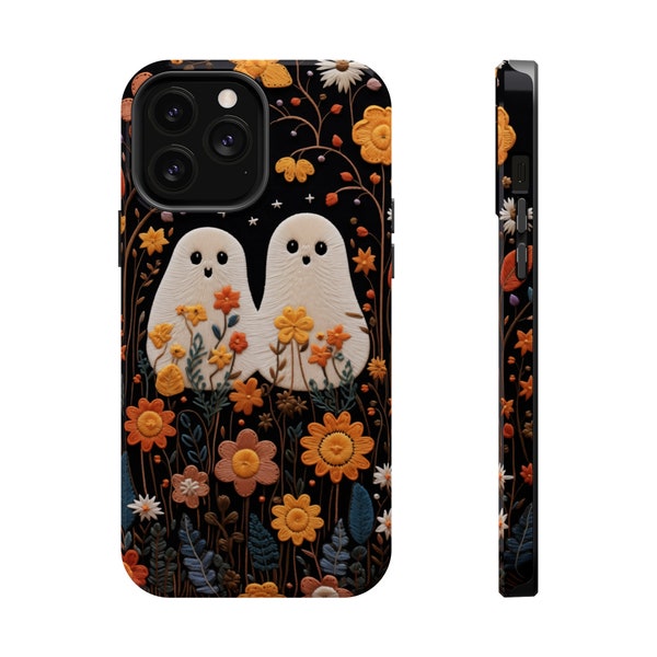 Twin Ghosts With Flowers 3D Thread Effect Tough MagSafe Iphone Phone Case